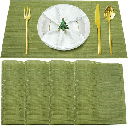 Placemats Set of 8,Washable, Vinyl Woven Non Slip Table Mats for Restaurant Table Protection, PVC Table Placemats (A-Green, 4PCS 12" Wx18 L)