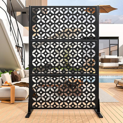 Metal Privacy Screen Outdoor, 72" H Freestanding Privacy Fence with Sturdy Stands, Decorative Privacy Panels Shield for Courtyard, Balcony, Garden and Other Indoor Places (Cross-Shaped)