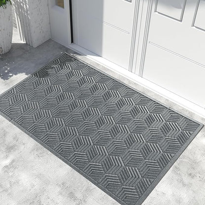 Yimobra Extra Large Door Mat 60x32, All-Season Waterproof Outdoor Mats for Front Door Entrance with Drainage Holes, Heavy Duty Non-Slip Doormat for Garage Patio Entryway Indoor, Black Gray