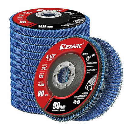 EZARC Flap Discs 80 Grit, 4.5" x 7/8" High Density Jumbo Zirconia Flap Sanding Disc Type 29 for Sanding, Rust Removal, Finishing, Grinding, Deburring (12 Pack)