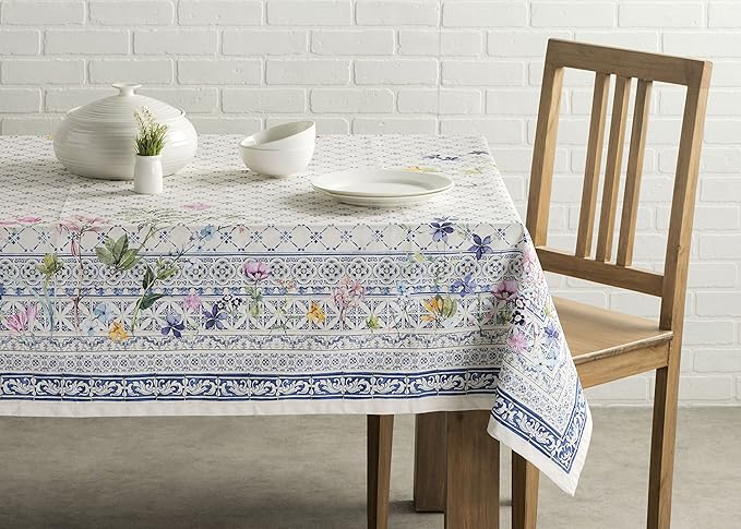 Maison d' Hermine Table Cloth Square Table 100% Cotton 60 x 60 Inches Tablecloth Reusable Decorative Everyday Use for Dining Room, Farmhouse, Home, Party, Festive & Wedding Spring Summer - Faience