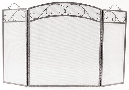 Fire Beauty Fireplace Screen 3 Panel with Handles Wrought Iron 51"(L) x31(H) Spark Guard Cover(Pewter)