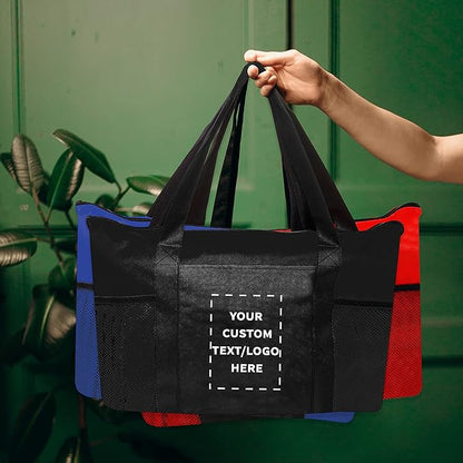 DISCOUNT PROMOS 50 Zippered Non-Woven Tote Bags Set - Customizable Text, Logo - Mesh Pocket, Zippered, Recyclable, Reusable - Black - 19"X14"X3", with Zipper