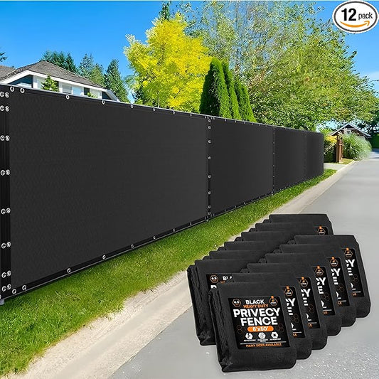 Xpose Safety Privacy Fence Screen 8’ x 50’ (12 Pack) – Heavy Duty Black Mesh with 90% Visibility Block, UV Protection – Includes Cable Ties – for Garden, Yard, Nursery, Kennel, Dog Run, Greenhouse