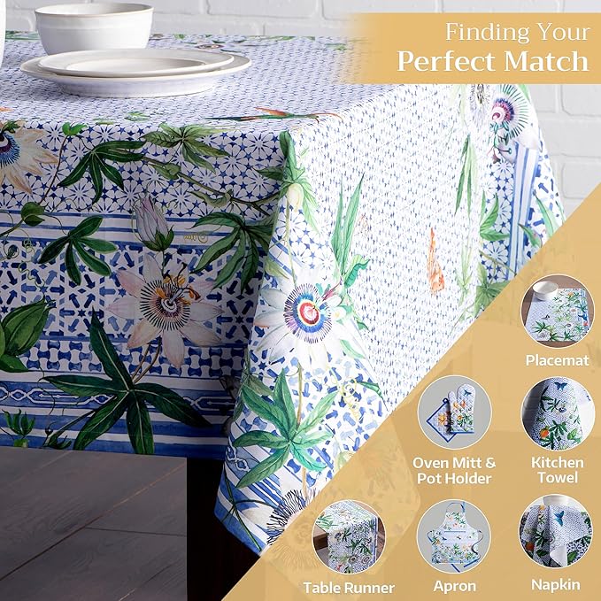 Maison d' Hermine Table Cloth Square Table 100% Cotton 60 x 60 Inches Tablecloth Reusable Decorative Everyday Use for Dining Room, Farmhouse, Home, Party, Festive & Wedding Spring Summer - Passiflora