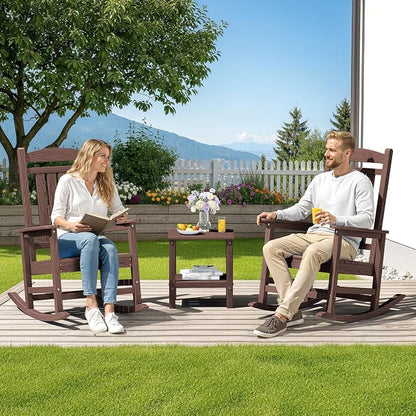 SERWALL Outdoor Rocking Chair Set of 2, Patio Rocking Chair, Coffee | HDPE - Image 2