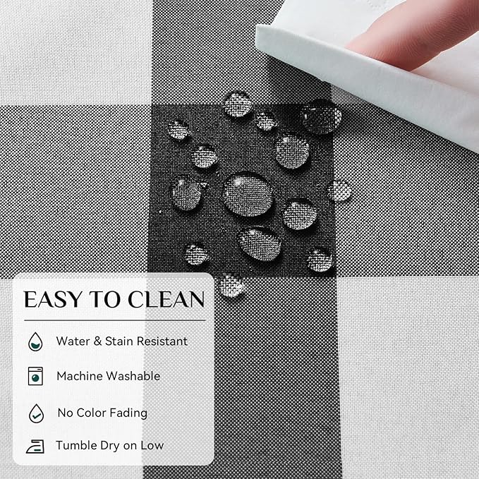 Softalker Gingham Checkered Tablecloth Rectangle - Outdoor Waterproof Buffalo Plaid Table Cloth, Stain Resistant Washable Table Cover for Picnic, Camping, Dining - Black and White, 60 x 102 Inch