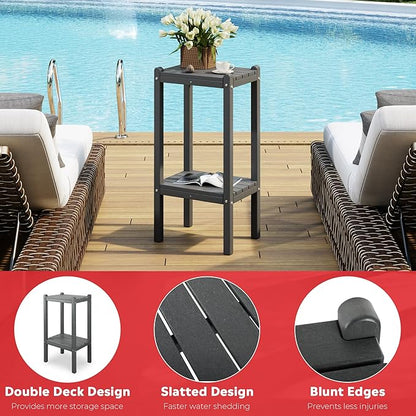 Costaelm Outdoor Side Table, 2-Tier Small Patio Coffee Tables for Outside, Outdoor End Tables for Patio, Adirondack Side Table for Outside for Pool, Porch, Garden, Black