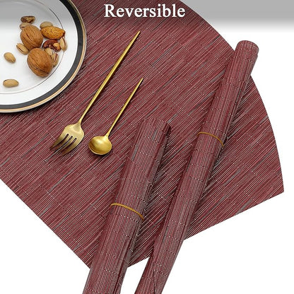 SHACOS Large Size Wedge Placemats with Centerpiece Round Mat Set of 5 Round Table Place Mats Washable Dining Table Placemats Reversible Durable, Burgundy