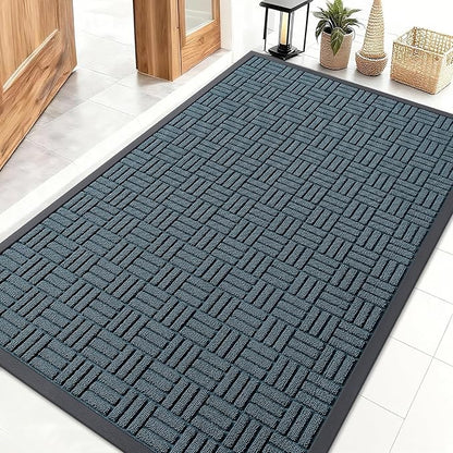 OLANLY Front Door Mat Outside Entrance 47x32, Absorbent, Heavy Duty Sturdy Natural Rubber Doormat Indoor Outdoor, Non-Slip, Stain and Fade Resistant, Low Profile Floor Mat for Entryway, Lake Blue