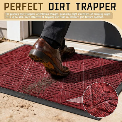 Yimobra Large Door Mat 47x24, All-Weather Waterproof Non-Slip Welcome Matt Outdoor, Heavy Duty Non Slip Doormat for Entryway for Patio and Garage Indoor, Easy Clean, Black Red
