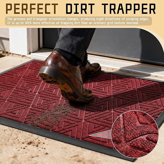Yimobra Outdoor Mats for Front Door 29.5x17, Stops Mud & Dirt at Entrance, Fits Garage & Patio, All-Weather Waterproof Non Slip Outdoor Indoor Welcome Mat, Black Red