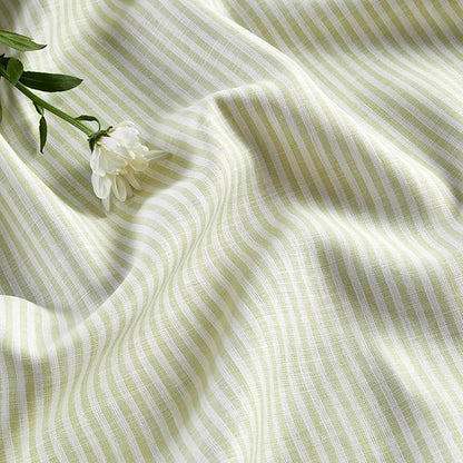 Solino Home Linen Striped Table Runner 156 Inches Long - Narrow Stripe 100% Pure Linen Sage and White Dining Table Runner 14 x 156 Inch for Spring, St Patricks Day, Easter