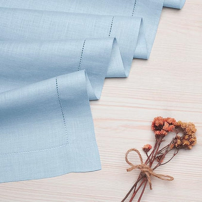 D'Moksha Homes Linen Powder Blue Table Runner 72 Inches Long - 100% Pure Linen Hemstitch Table Runner 14 x 72 Inch for Dresser, Dining, Spring, Easter - Classic Hemstitch