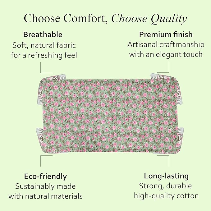 CPC Tablecloth 100% Cotton 70x108 Inch Indian Block Print Rectangle Table Cover, Gray Table Cloth for Weddings, Spring/Summer, Barbeque - Pink Tourmaline