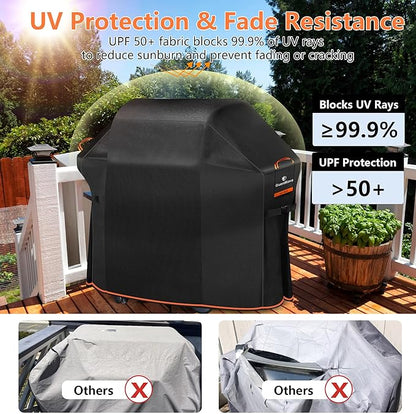 [Upgraded 1000D Heavy Duty Fabric] 55" Grill Cover for Outdoor Grill, Waterproof, Tear & Fade Resistant BBQ Cover with Buckle & Air Vent, Gas Grill Cover for 3-4 Burner Weber Nexgrill Char-Broil Grill