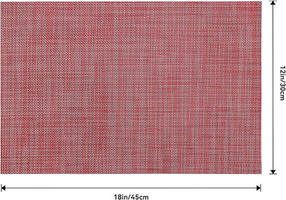 Leetaltree Red Placemats Set of 12 - Heat Resistant Non-Slip Place mats for Dining Table, Washable Durable PVC Vinyl Woven Table Mats（Red, 12）