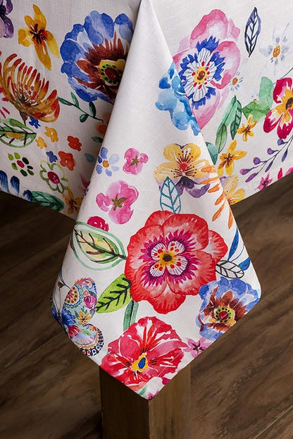 Maison d' Hermine Table Cloth Rectangle Table 100% Cotton 70 x 120 Inches Tablecloth Reusable for Dining Room, Farmhouse, Home, Party, Festive & Wedding Spring Summer - Happy Florals - High Summer