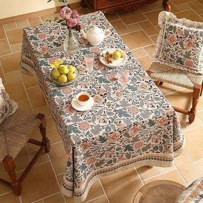 ISAENNE Designer Boho Floral Long Rectangle Tablecloth,Linen Lotus Flower Pattern Colorful Indoor Table Cloth,Durable Decor Tablecloths for Dining Thanksgiving Kitchen Christmas,63"*102"-Hazel A