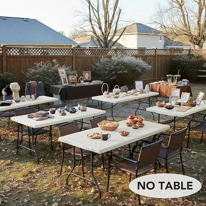 LUSHVIDA 6 Packs Vinyl Tablecloths with Flannel Backing for 6ft Rectangle Folding Table Cloths - Waterproof Plastic Picnic Table Covers with Elastic Corners, 30x72 inch, Ivory