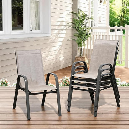 Stackable Outdoor Patio Dining Chairs Set of 4 – High Back, Breathable Gray - Image 8