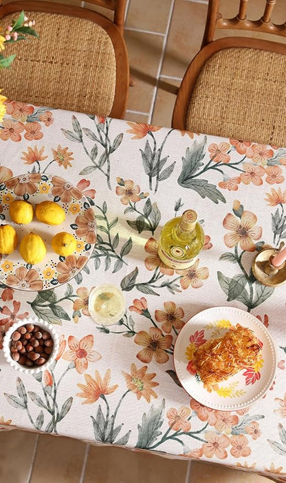 Designer Vintage Linen Rectangle Tablecloth,William Morris Block Print Soft and Durable Table Cloth,Decorative Table Cover for Kitchen,Dining,Thanksgiving,Christmas,55"*87"-Athea