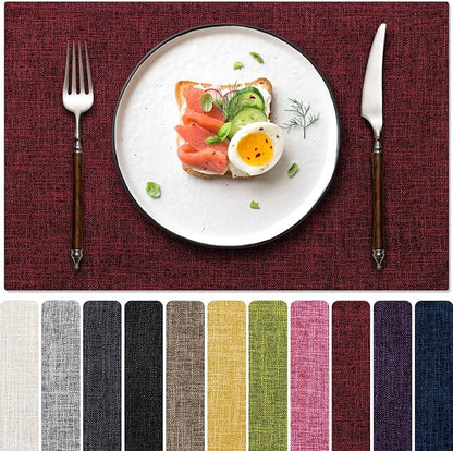 Blue Forest Placemats Set of 4, Dual-Layered Thickened Faux Linen Cloth Place Mats Heat Resistant Machine Washable Wrinkle Free Table Mats Indoor/Outdoor (Red)