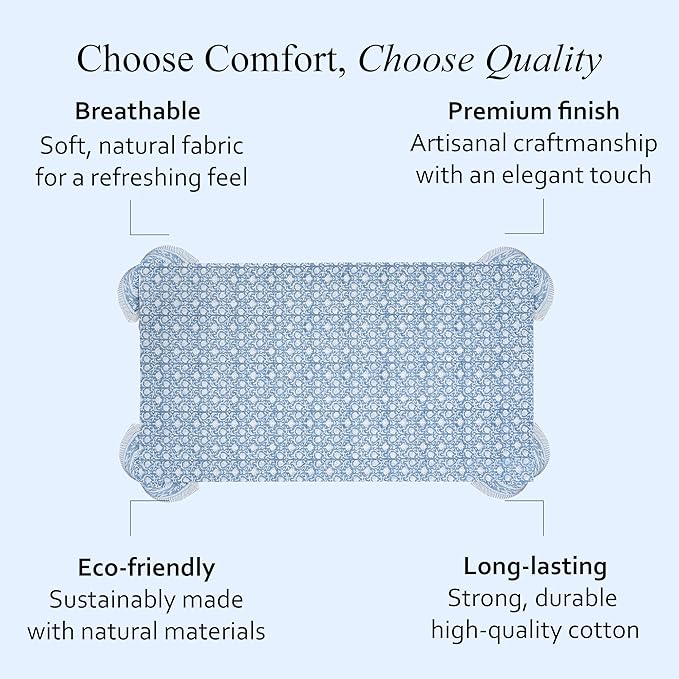 CPC Azure Regal Tablecloth 100% Cotton 80x120 Inch Indian Block Print Rectangle Table Cover, Table Cloth for Gifting in Weddings, Halloween, Fall, Christmas, Thanksgiving