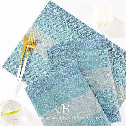 Placemats Set of 6 - Easy Clean Woven Vinyl Placemats for Dining Table, Indoor/Outdoor Place Mats, Washable PVC Table Mats（Ocean Geode）
