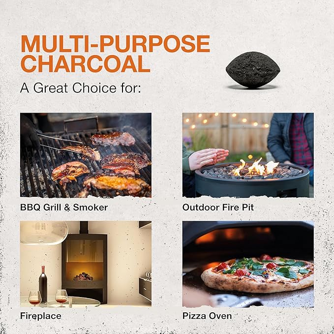 Organic Charcoal Briquettes by Olivette, Reusable Charcoal for Grilling, USDA Certified, Recycled Olive Tree Byproduct, Ready to Light, 6.6 lb. Bag Equal to 20 lb. Regular Charcoal, 4-Bag Bulk Case