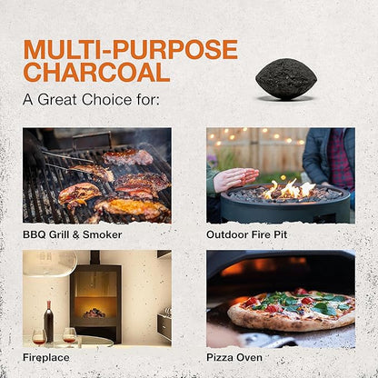 Organic Charcoal Briquettes by Olivette, Reusable Charcoal for Grilling, USDA Certified, Recycled Olive Tree Byproduct, Ready to Light, 6.6 lb. Bag Equal to 20 lb. Regular Charcoal, 4-Bag Bulk Case