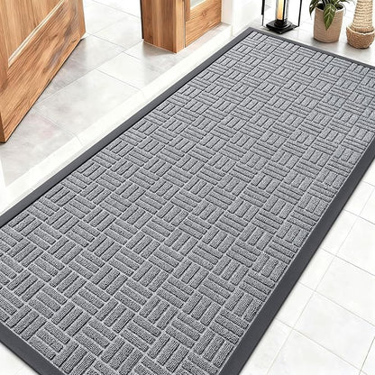 OLANLY Front Door Mat Outside Entrance 59x23, Absorbent, Heavy Duty Sturdy Natural Rubber Doormat Indoor Outdoor, Non-Slip, Stain and Fade Resistant, Low Profile Floor Mat for Entryway, Charcoal Gray