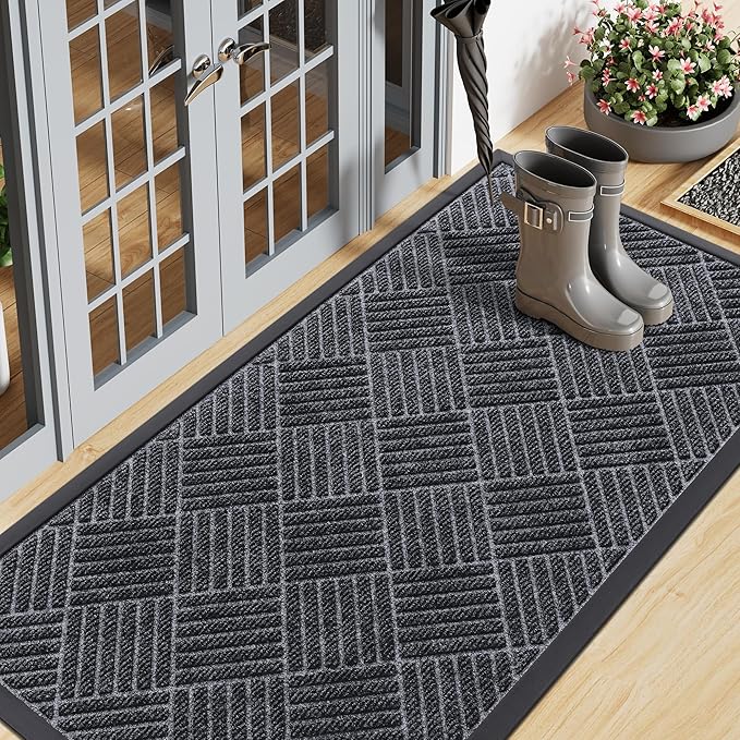 Smiry Front Door Mat Outside Entrance, Heavy Duty Outdoor Indoor Mat, Natural Rubber Doormat, Non Slip, Trap Dirt and Moisture, Easy Clean, Low Profile Patio Porch Entryway Mat, 47x23, Dark Grey