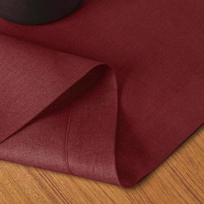 D'Moksha Homes Linen Table Runner 48 Inches - 100% Pure Linen Dark Red Table Runner 14 x 48 Inch for Coffee Tables, Dresser, Valentines, Holiday - Machine Washable
