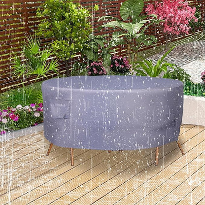 Round Patio Furniture Cover, Heavy Duty and Waterproof for Outdoor Furniture covers, Round outdoor table cover, Patio table cover 96"DIA x 31"H Grey