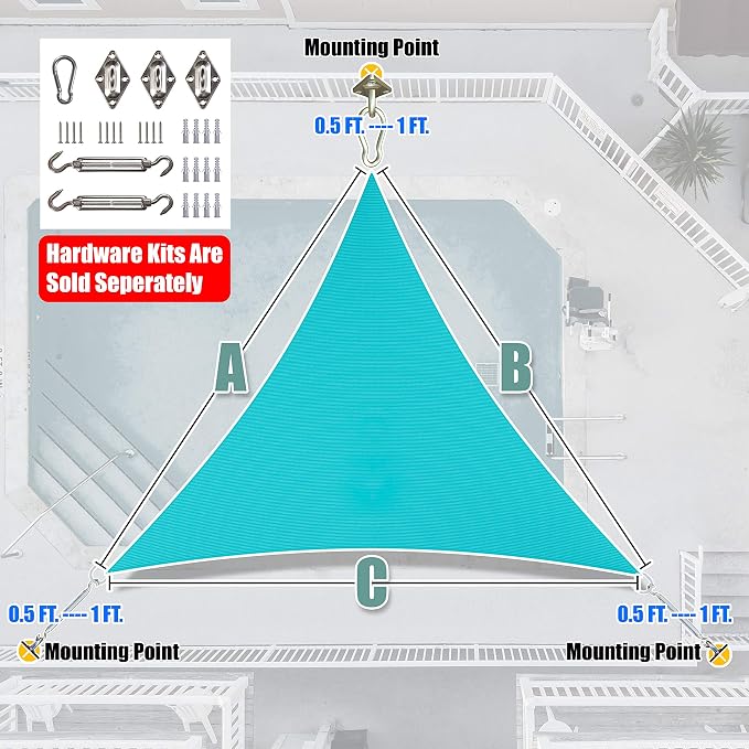 Amgo Custom Size 22' x 22' x 22' Turquoise Triangle Sun Shade Sail UPF50+ - Image 6