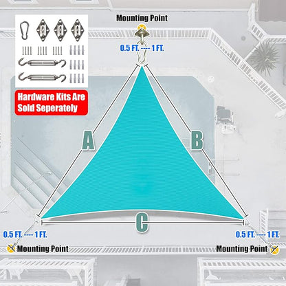 Amgo Custom Size 22' x 22' x 22' Turquoise Triangle Sun Shade Sail UPF50+ - Image 6