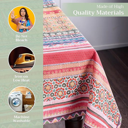 Maison d' Hermine Table Cloth Rectangle Table 100% Cotton 70 x 108 Inches Fall Tablecloth Reusable Everyday Use for Thanksgiving Christmas Decorations Dining Farmhouse Party (Ispahan)
