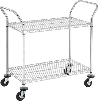 Finnhomy 2-Tier Commercial Grade Rolling Cart, Heavy Duty Utility Cart, Carts with Wheels and Handles, Kitchen Cart on Wheels, Metal Serving Cart with 500 lbs Capacity, Shelf Size 20" D x 36" W, NSF