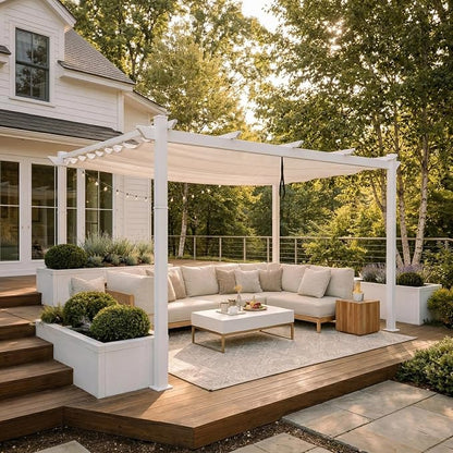 PURPLE LEAF Outdoor Pergola 10' x 13' White Pergola, Double Canopy, anchored - Image 10
