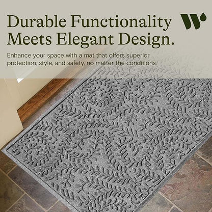 WaterHog Indoor/Outdoor Door Mat, 3' x 5' Made in USA, Durable & Skid-Resistant Front Door Rug, Decorative, Water-Trapping & Heavy-Duty Entryway Floor Mat For Your Home, Boxwood Collection Medium Grey