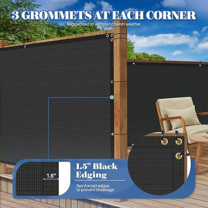 ECOOPTS 4'x145' Privacy Fence Screen Windscreen with Copper Grommets, Fit for Commercial Fence and Residential Garden Outdoor 90% UV Blockage, Cable Zip Ties Included (Black)