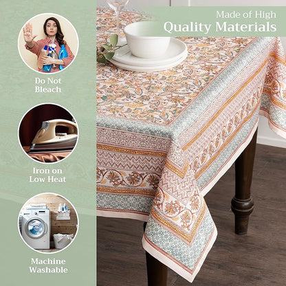 Maison d' Hermine Table Cloth Rectangle Table 100% Cotton 70 x 140 Inches Fall Tablecloth Reusable Everyday Use for Thanksgiving Christmas Decorations Dining Farmhouse Party (Nila)