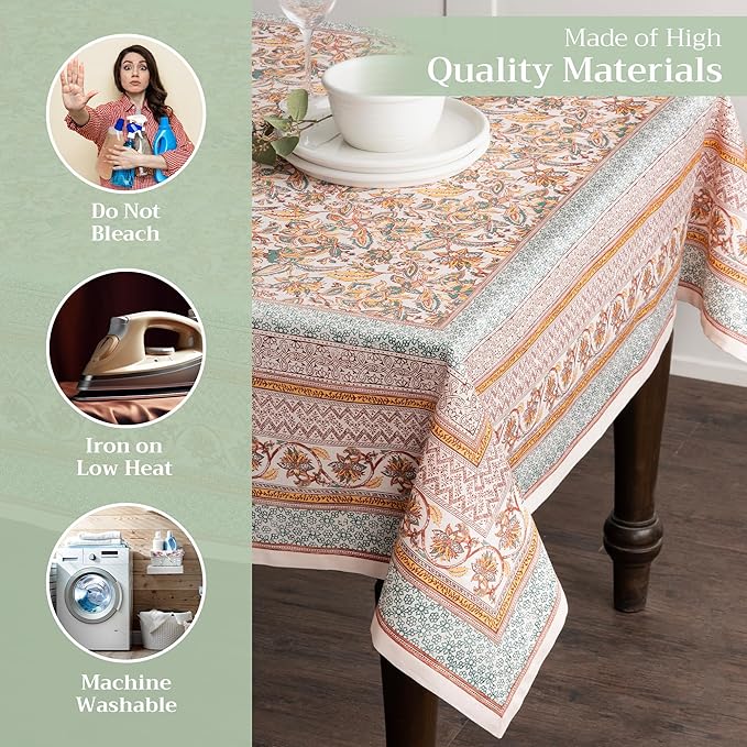 Maison d' Hermine Table Cloth Rectangle Table 100% Cotton 60 x 108 Inches Fall Tablecloth Reusable Everyday Use for Thanksgiving Christmas Decorations Dining Farmhouse Party (Nila)