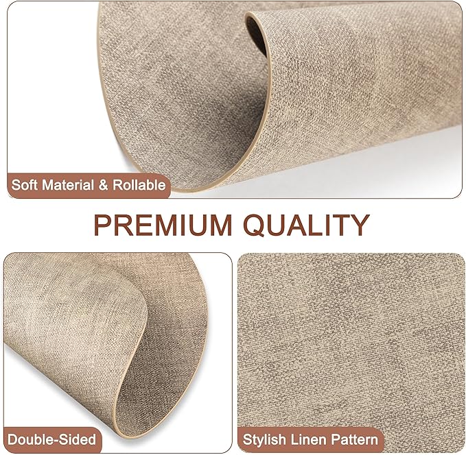 Round Faux Leather Placemats and Coasters, Set of 4, Reversible Heat Resistant Non-Slip Table Mats, Waterproof Wipeable Place Mats for Dining Table, Washable for Indoor & Outdoor (4, Light Brown)