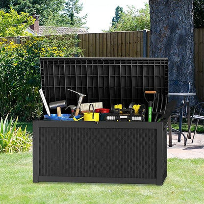 260 GallonOutdoor Storage Box,Resin Deck Boxes Waterproof, IndoorOutdoor Bin for Package Delivery, Patio Cushions, Gardening Tools, Lockable, UV Resistant