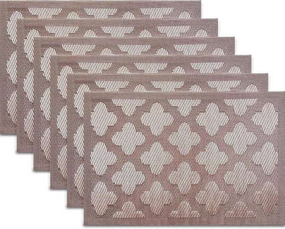 Elegant Placemats Set of 6, Plastic Heat-Resistant Non-Slip Vinyl Place Mats Washable Easy to Clean Placemat for Dining Table (Champagne)