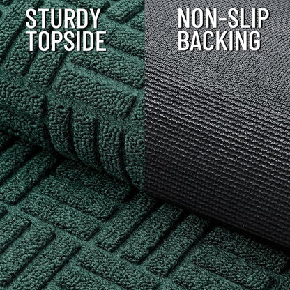OLANLY Front Door Mat Outside Entrance 33x21, Absorbent, Heavy Duty Sturdy Natural Rubber Doormat Indoor Outdoor, Non-Slip, Stain and Fade Resistant, Low Profile Floor Mat for Entryway, Black Green