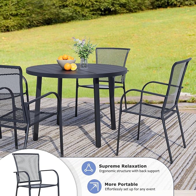 Outdoor Metal Patio Chairs Set of 2, Stackable Iron Mesh Dining Chairs - Image 3