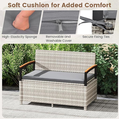 RELAX4LIFE Wicker Outdoor Storage Bench, Rattan Deck Box | 46 Gallon Mix Grey - Image 5